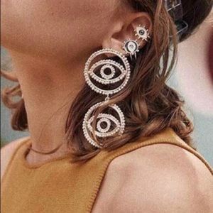 NEW Silver Tone Evil Eye Dangle Earrings